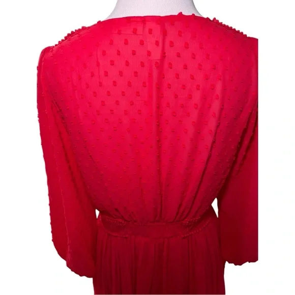 Anthropologie Red Pleated Tiered Sundress with Bishop Sleeves - Picture 6 of 10